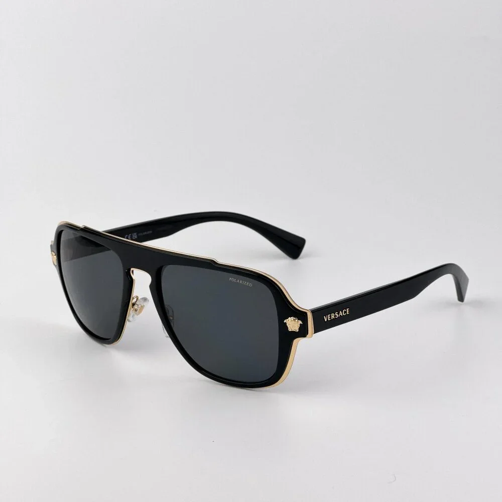 Versace Men’s Sunglasses – Black Aviator Frame Polarized Lenses | VE2199 100281